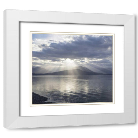 WA, Seabeck God rays over Hood Canal White Modern Wood Framed Art Print with Double Matting by Paulson, Don