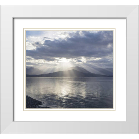 WA, Seabeck God rays over Hood Canal White Modern Wood Framed Art Print with Double Matting by Paulson, Don