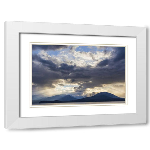 Washington, Seabeck God rays over Hood Canal White Modern Wood Framed Art Print with Double Matting by Paulson, Don