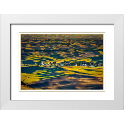 Washington State-Palouse Steptoe Village and farmland at sunset  White Modern Wood Framed Art Print with Double Matting by Jaynes Gallery