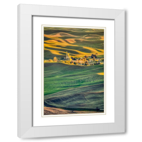 Washington State-Palouse Steptoe Village and farmland at sunset  White Modern Wood Framed Art Print with Double Matting by Jaynes Gallery