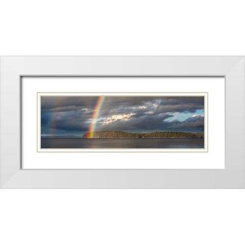 Washington State-Seabeck Panoramic of rainbow over Hood Canal  White Modern Wood Framed Art Print with Double Matting by Jaynes Gallery