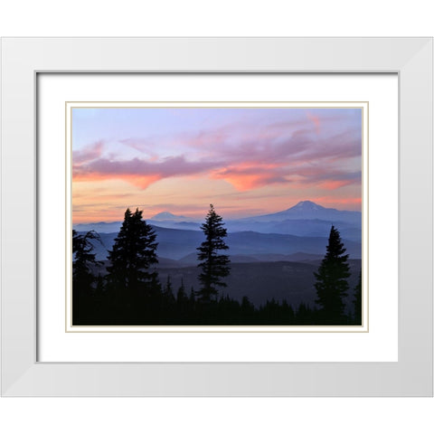 Washington State Sunset landscape with Mt Adams and Mt Rainier White Modern Wood Framed Art Print with Double Matting by Jaynes Gallery