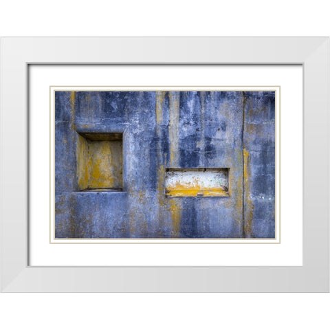 USA-Washington State-Fort Flagler State Park Weathering patterns and niches of concrete wall White Modern Wood Framed Art Print with Double Matting by Jaynes Gallery