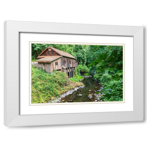 Washington State-Woodland Cedar Creek Grist Mill-near Vancouver-Washington White Modern Wood Framed Art Print with Double Matting by Wilson, Emily