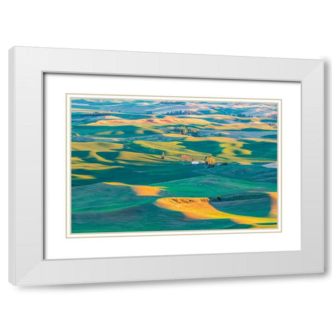 Steptoe Butte State Park-Washington State-USA-Sunset view of wheat farms in the rolling Palouse hil White Modern Wood Framed Art Print with Double Matting by Wilson, Emily M.