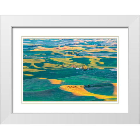 Steptoe Butte State Park-Washington State-USA-Sunset view of wheat farms in the rolling Palouse hil White Modern Wood Framed Art Print with Double Matting by Wilson, Emily M.