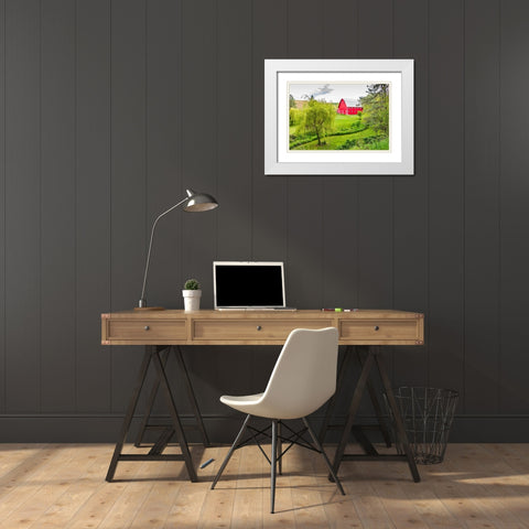 Colfax-Washington State-USA-A red barn on a farm in the Palouse hills White Modern Wood Framed Art Print with Double Matting by Wilson, Emily M.