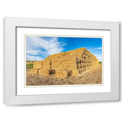 Pullman-Washington State-USA-Stack of hay bales in the Palouse hills White Modern Wood Framed Art Print with Double Matting by Wilson, Emily M.