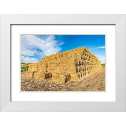 Pullman-Washington State-USA-Stack of hay bales in the Palouse hills White Modern Wood Framed Art Print with Double Matting by Wilson, Emily M.