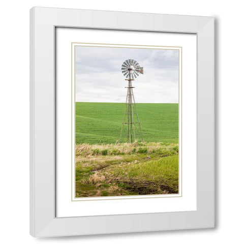 Palouse-Washington State-USA-Windmill in wheat field in the Palouse hills White Modern Wood Framed Art Print with Double Matting by Wilson, Emily M.