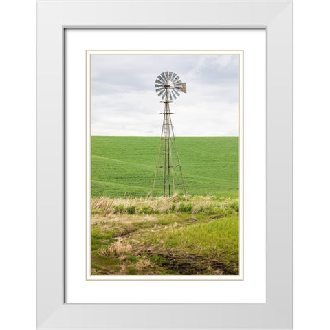 Palouse-Washington State-USA-Windmill in wheat field in the Palouse hills White Modern Wood Framed Art Print with Double Matting by Wilson, Emily M.