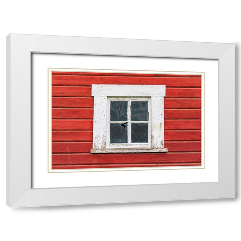 Latah-Washington State-USA-White framed window in a red barn White Modern Wood Framed Art Print with Double Matting by Wilson, Emily M.