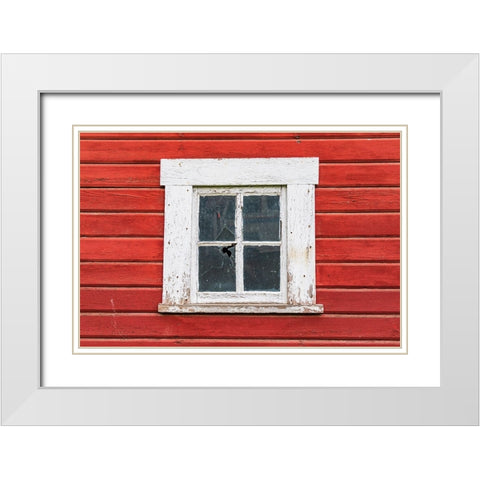 Latah-Washington State-USA-White framed window in a red barn White Modern Wood Framed Art Print with Double Matting by Wilson, Emily M.