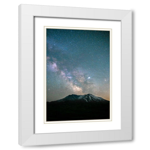 The Milky Way rising above Mt St Helens-an active stratovolcano in Washington State-USA White Modern Wood Framed Art Print with Double Matting by Probst, Greg
