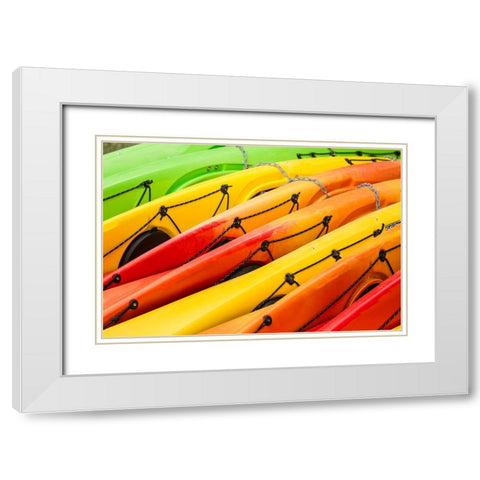 Issaquah-Washington State-USA Colorful kayaks lying on their side White Modern Wood Framed Art Print with Double Matting by Horton, Janet
