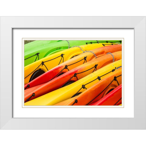 Issaquah-Washington State-USA Colorful kayaks lying on their side White Modern Wood Framed Art Print with Double Matting by Horton, Janet