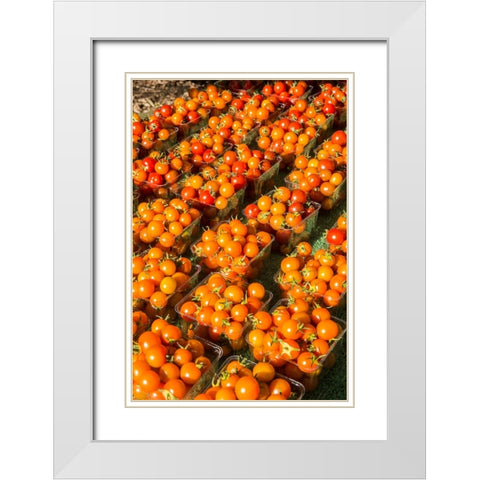 Issaquah-Washington State-USA Pints of cherry tomatoes for sale at a Farmers Market White Modern Wood Framed Art Print with Double Matting by Horton, Janet