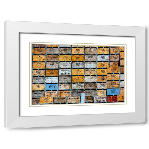Brewster-Washington State-colorful-wooden fruit shipping crates White Modern Wood Framed Art Print with Double Matting by Sienda, Jolly