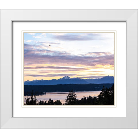 Bremerton-Washington State-Olympic Mountains-Puget Sound White Modern Wood Framed Art Print with Double Matting by Sienda, Jolly