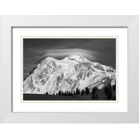 Washington State Heather Meadows Recreation Area-Mt Shuksan and lenticular cloud White Modern Wood Framed Art Print with Double Matting by Wild, Jamie and Judy