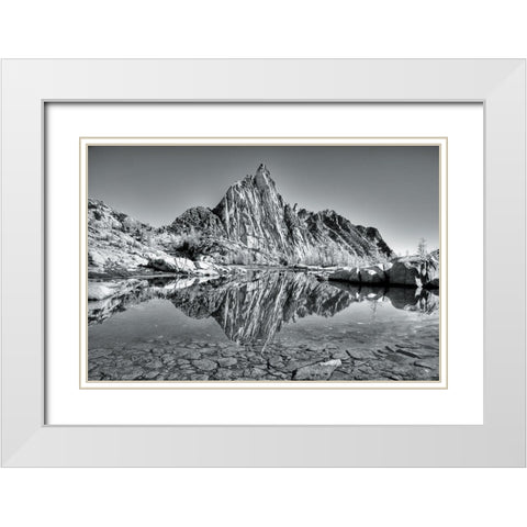 Washington State Alpine Lakes Wilderness-Enchantment Lakes-Prusik Peak reflected in Gnome Tarn White Modern Wood Framed Art Print with Double Matting by Wild, Jamie and Judy