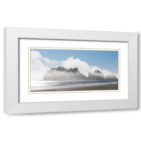 Washington State-Pacific Coast-First Beach James Island in fog White Modern Wood Framed Art Print with Double Matting by Wild, Jamie and Judy