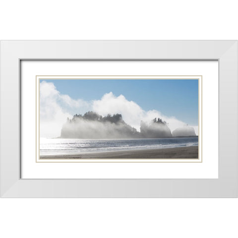 Washington State-Pacific Coast-First Beach James Island in fog White Modern Wood Framed Art Print with Double Matting by Wild, Jamie and Judy