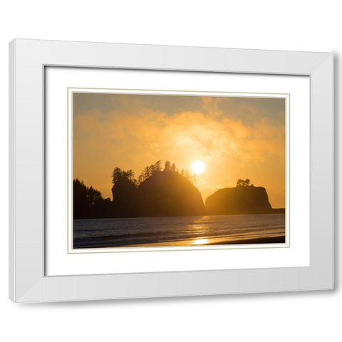 Washington State-Pacific Coast-First Beach sunset White Modern Wood Framed Art Print with Double Matting by Wild, Jamie and Judy