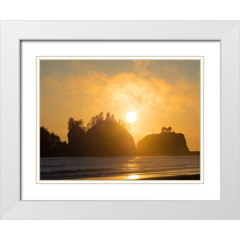Washington State-Pacific Coast-First Beach sunset White Modern Wood Framed Art Print with Double Matting by Wild, Jamie and Judy