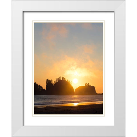 Washington State-Pacific Coast-First Beach sunset White Modern Wood Framed Art Print with Double Matting by Wild, Jamie and Judy