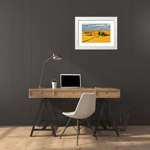 Clouds above farm house on wheat field-Palouse-eastern Washington State-USA White Modern Wood Framed Art Print with Double Matting by Su, Keren