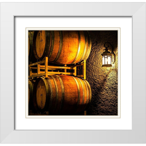 Washington State-Yakima Valley Barrel cave in low light White Modern Wood Framed Art Print with Double Matting by Duval, Richard