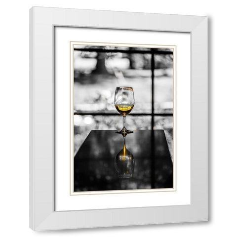 Washington State-Woodinville A glass of white wine reflects a spring day in a Woodinville winery White Modern Wood Framed Art Print with Double Matting by Duval, Richard