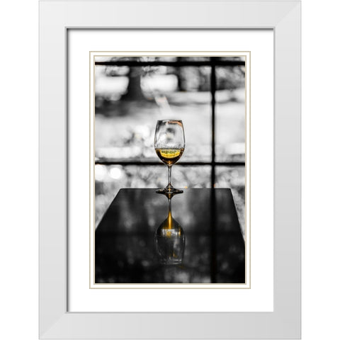 Washington State-Woodinville A glass of white wine reflects a spring day in a Woodinville winery White Modern Wood Framed Art Print with Double Matting by Duval, Richard