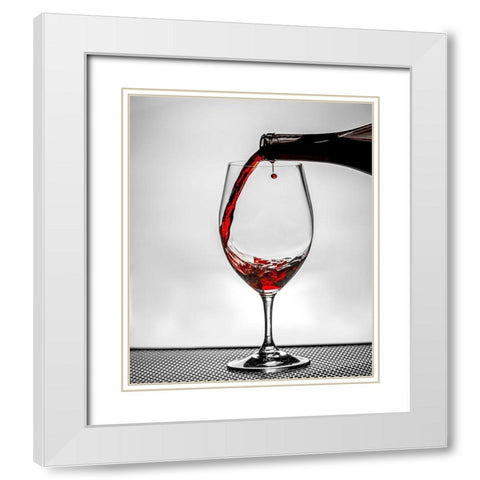 Washington State-Spokane Red wine poured into wine glass creates perfect round drop, White Modern Wood Framed Art Print with Double Matting by Duval, Richard