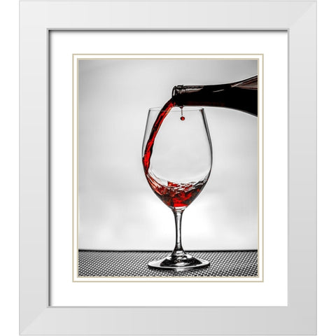 Washington State-Spokane Red wine poured into wine glass creates perfect round drop, White Modern Wood Framed Art Print with Double Matting by Duval, Richard