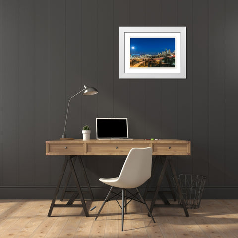 Washington State-Seattle Full Moon Over Downtown White Modern Wood Framed Art Print with Double Matting by Tilley, Rob
