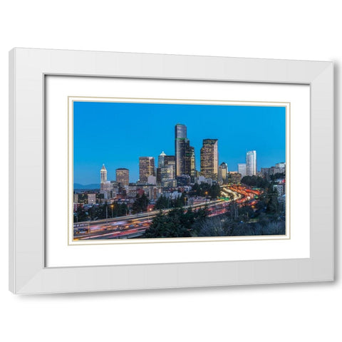 Washington State-Seattle I-5 and Downtown White Modern Wood Framed Art Print with Double Matting by Tilley, Rob