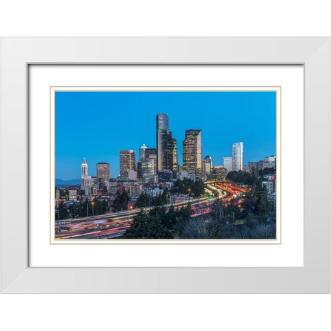 Washington State-Seattle I-5 and Downtown White Modern Wood Framed Art Print with Double Matting by Tilley, Rob