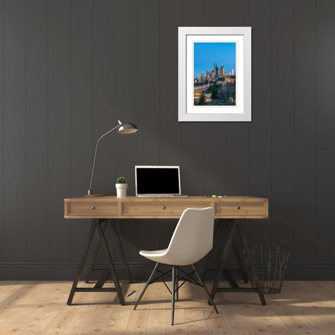 Washington State-Seattle I-5 and Downtown White Modern Wood Framed Art Print with Double Matting by Tilley, Rob