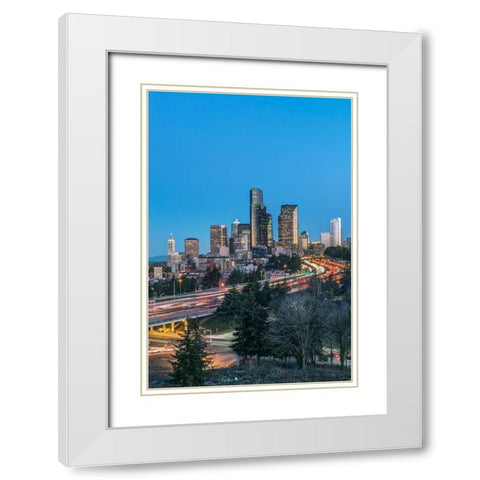 Washington State-Seattle I-5 and Downtown White Modern Wood Framed Art Print with Double Matting by Tilley, Rob
