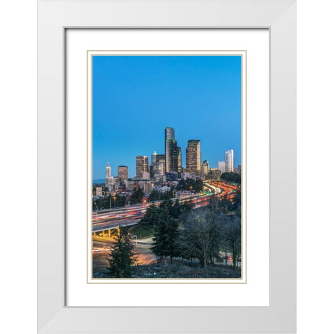 Washington State-Seattle I-5 and Downtown White Modern Wood Framed Art Print with Double Matting by Tilley, Rob