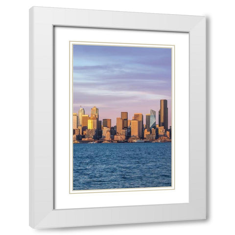 Washington State-Seattle Skyline at Sunset White Modern Wood Framed Art Print with Double Matting by Tilley, Rob