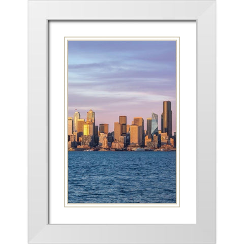 Washington State-Seattle Skyline at Sunset White Modern Wood Framed Art Print with Double Matting by Tilley, Rob