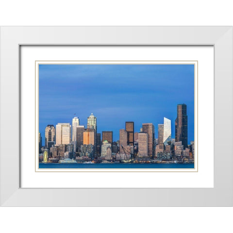Washington State-Seattle Skyline at Twilight White Modern Wood Framed Art Print with Double Matting by Tilley, Rob