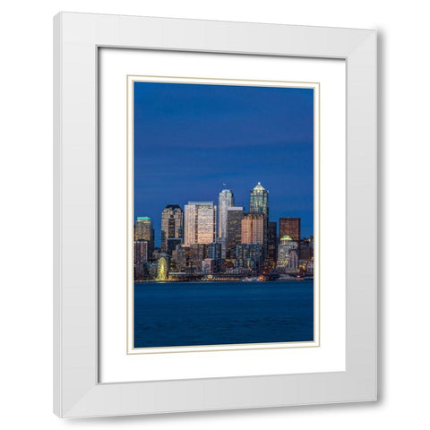 Washington State-Seattle Skyline at Twilight White Modern Wood Framed Art Print with Double Matting by Tilley, Rob