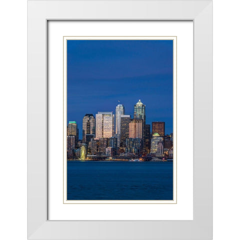 Washington State-Seattle Skyline at Twilight White Modern Wood Framed Art Print with Double Matting by Tilley, Rob