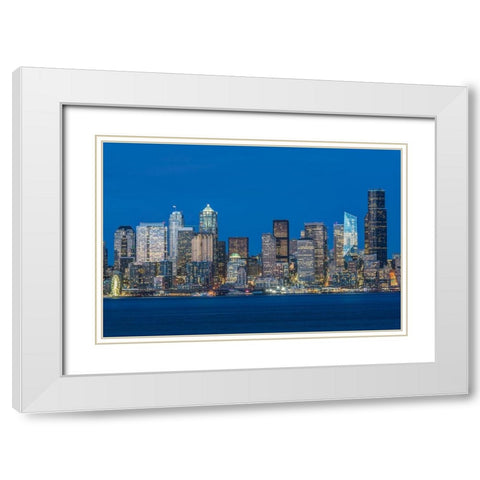 Washington State-Seattle Skyline at Twilight White Modern Wood Framed Art Print with Double Matting by Tilley, Rob