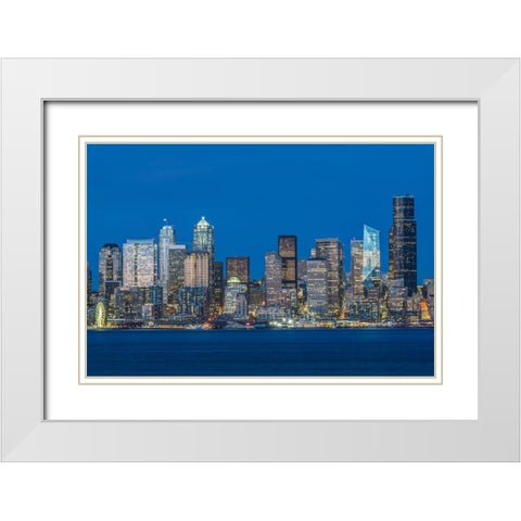Washington State-Seattle Skyline at Twilight White Modern Wood Framed Art Print with Double Matting by Tilley, Rob